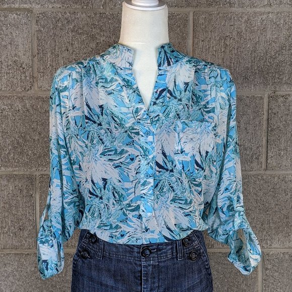 duo Tops - Sheer Blue & White Print Resort Wear Tunic